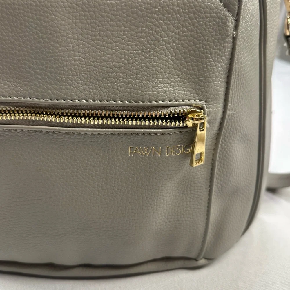 Fawn Design Grey Pebbled Faux Leather Convertible Diaper Bag Backpack Gold Tone